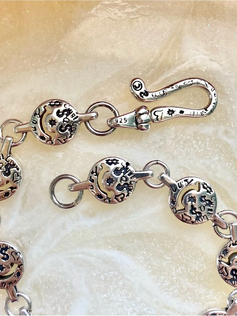 Sterling Silver face and money Link Bracelet - Silver